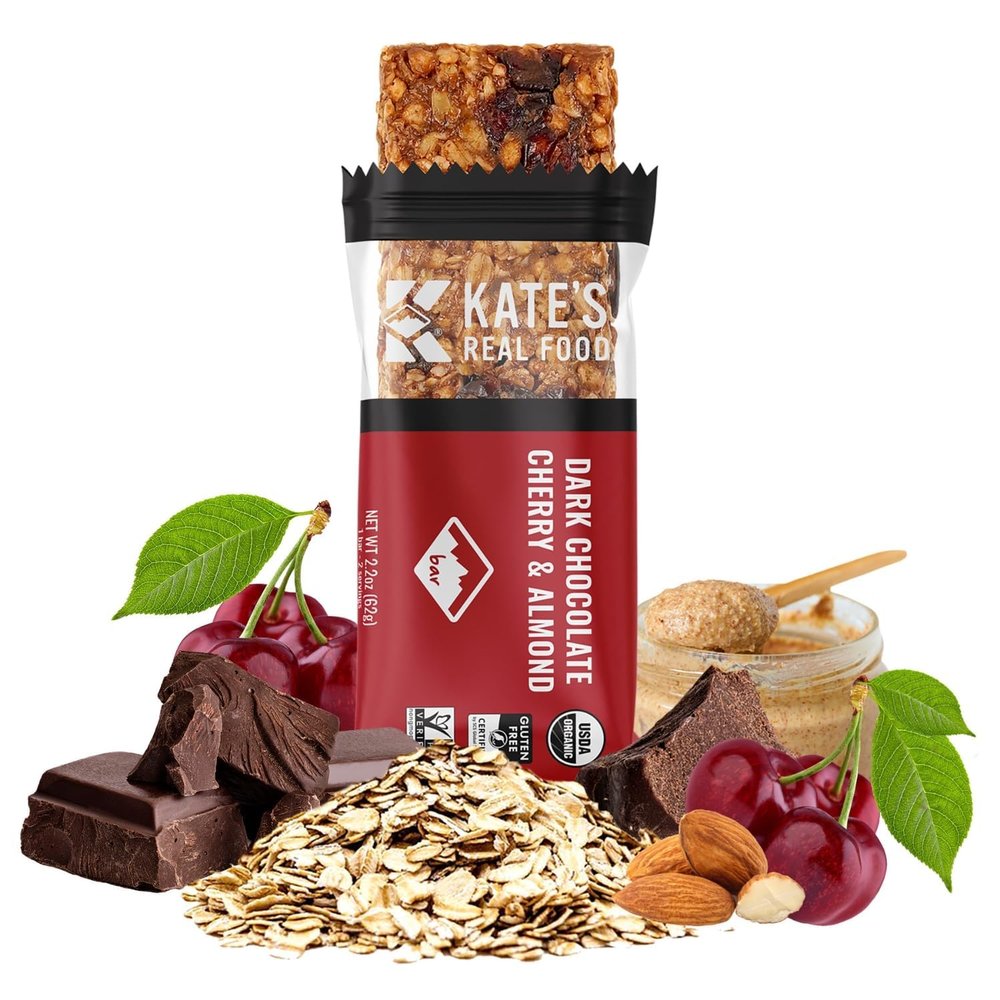Kates Real Food Organic Granola Bars (2.2 oz, Pack of 6), Dark Chocolate Cherry & Almond Fruit & Nut Energy Bar Non-GMO, All-Natural Ingredients, Gluten-Free and Soy-Free Healthy Snack with Natural Flavors