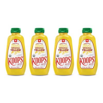 Koops' Organic Yellow Mustard  Gourmet Mustard, Gluten-Free, Kosher, USDA Certified Organic, Made in USA, From Quality Mustard Seeds, Yellow Mustard Sauce  12 Oz, Pack of 4