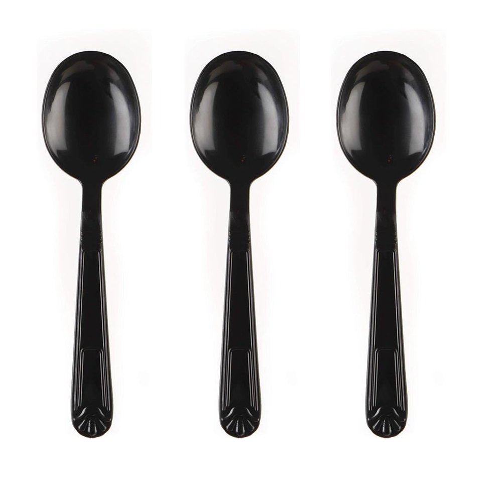 Heavy Weight Plastic Spoons Black 1000pcs - Disposable Cutlery Spoon, Recyclable, Spoon - Great for Parties, Office, BBQ, Soup, Ice Cream, Restaurants and Togo