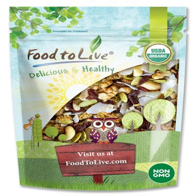 Food to Live Organic Variety Trail Mix, 4 Ounces  Raw & Non-GMO Snack Mix Contains Goji Berries, Coconut Chips, Mulberries, Cashews, Walnuts, Pumpkin Seeds. Vegan Superfood, Kosher, No Added Sugar