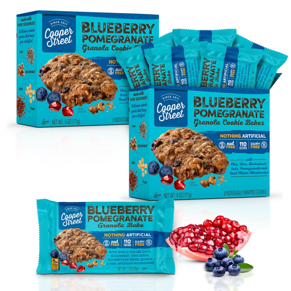 Cooper Street Granola Bakes in Delicious Blueberry Pomegranate Flavor | Healthy Chewy Granola Bars with Chia, Flax, Buckwheat and Oats | Individually Wrapped Healthy Breakfast Bars | 6 oz | 2 Pack