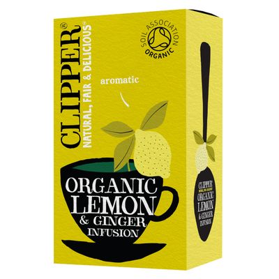 Clipper Tea Lemon & Ginger Teabags  Caffeine Free, USDA Organic, Great Hot or Iced  Aromatic, Natural, Fair & Delicious  20 Tea Bags