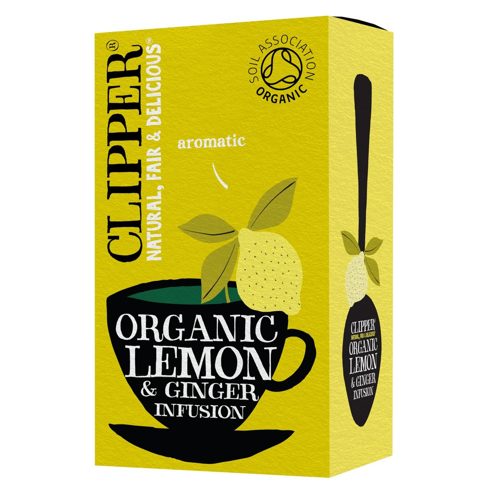 Clipper Tea Lemon & Ginger Teabags  Caffeine Free, USDA Organic, Great Hot or Iced  Aromatic, Natural, Fair & Delicious  20 Tea Bags