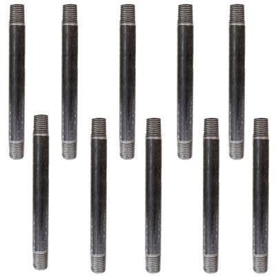 CMI Inc 3/4" X 6" Industrial Black Pipe, Malleable Cast Iron Pipe Nipple, for Vintage DIY Furniture Home Pipe Decor, Fits 3/4 Inch Black Threaded Pipe Nipples and Fittings 10 PACK (3/4" X 6")