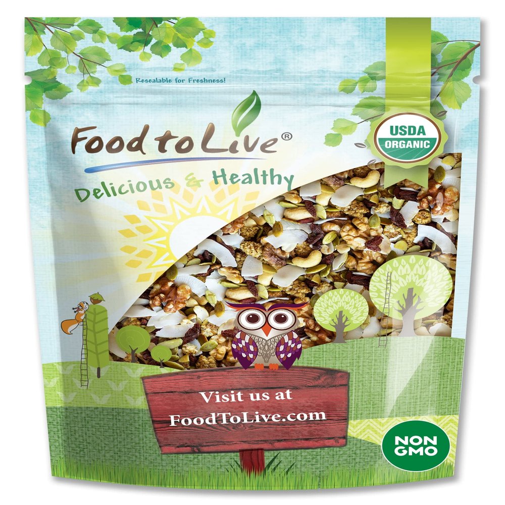 Food to Live Organic Variety Trail Mix, 4 Pounds Raw and Non-GMO Snack Mix Contains Goji Berries, Coconut Chips, Mulberries, Cashews, Walnuts, Pumpkin Seeds. Vegan Superfood, Kosher, No Added Sugar