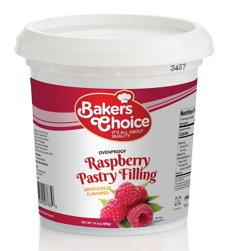 Raspberry Jam - 14 oz. - Premium Pastry Filling and Fruit Spread - Oven Proof Raspberry Jelly Jams and Preserves for Baking, and Spreading - Dairy Free, Kosher - By Bakers Choice