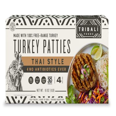 TRIBAL Foods - NAE 100% Free-Range Patties, 12 Boxes - Thai Style Turkey - 4 Patties per Box (48 Patties)