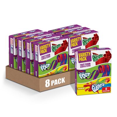 Fruit Roll-Ups, Fruit by the Foot, Gushers Fruit Flavored Snacks Variety Pack, Gluten Free, 8 Ct, 5.1 oz (Pack of 8)
