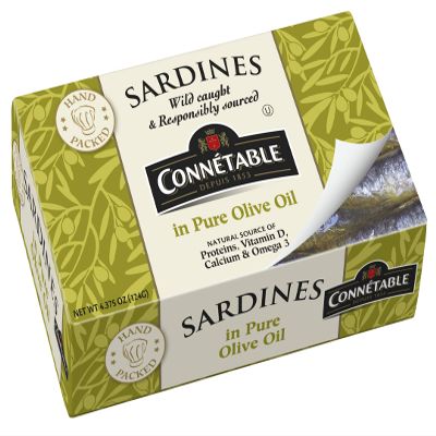 Sardines | Connetable | Sardines in Pure Olive Oil | 4.375 Ounce | Pack of 12