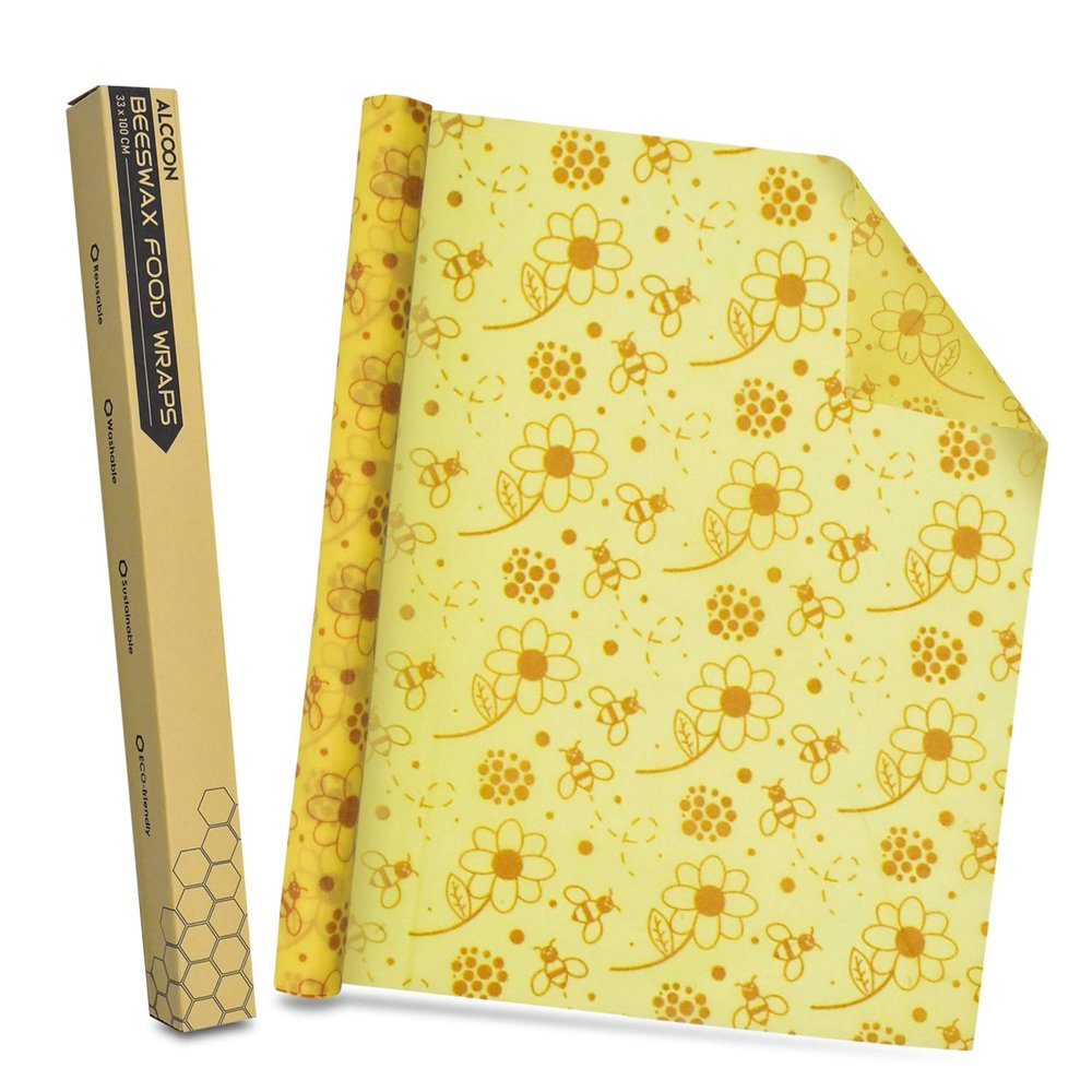 Beeswax Food Wraps 1 Meter Roll 13 x 39 Inch Reusable Beeswax Wraps Eco-Friendly Sustainable Food Storage Wraps for Sandwich, Cheese, Fruit, Bread, Snacks (Flower Pattern)