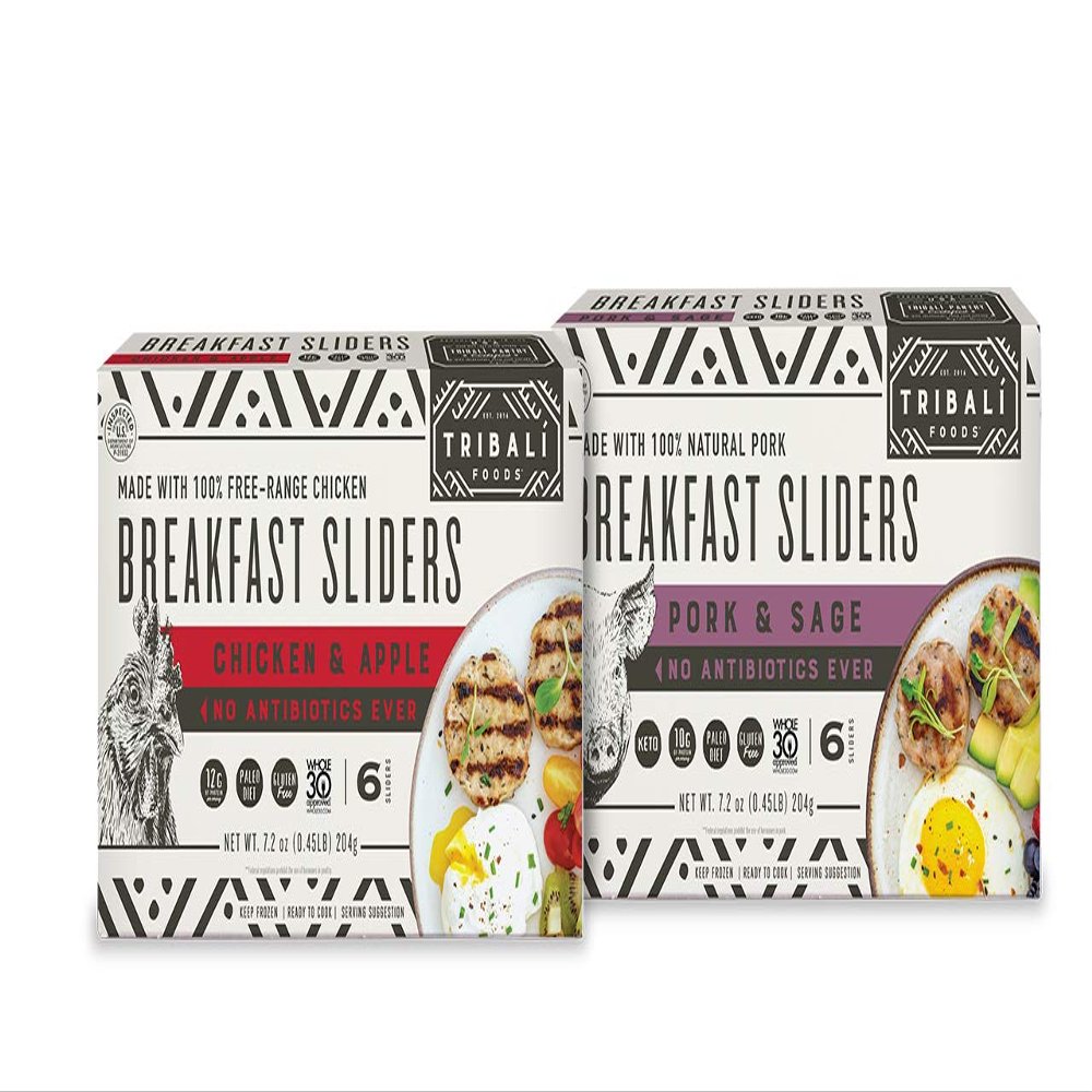 TRIBAL Foods - NAE Breakfast Sliders, 12 Box Variety - 6 Chicken & Apple + 6 Pork & Sage - 6 Sliders per Box (36 Chicken & 36 Pork Sliders)