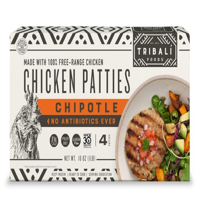 TRIBAL Foods - NAE 100% Free-Range Patties, 12 Boxes - Chipotle Chicken - 4 Patties per Box (48 Patties)