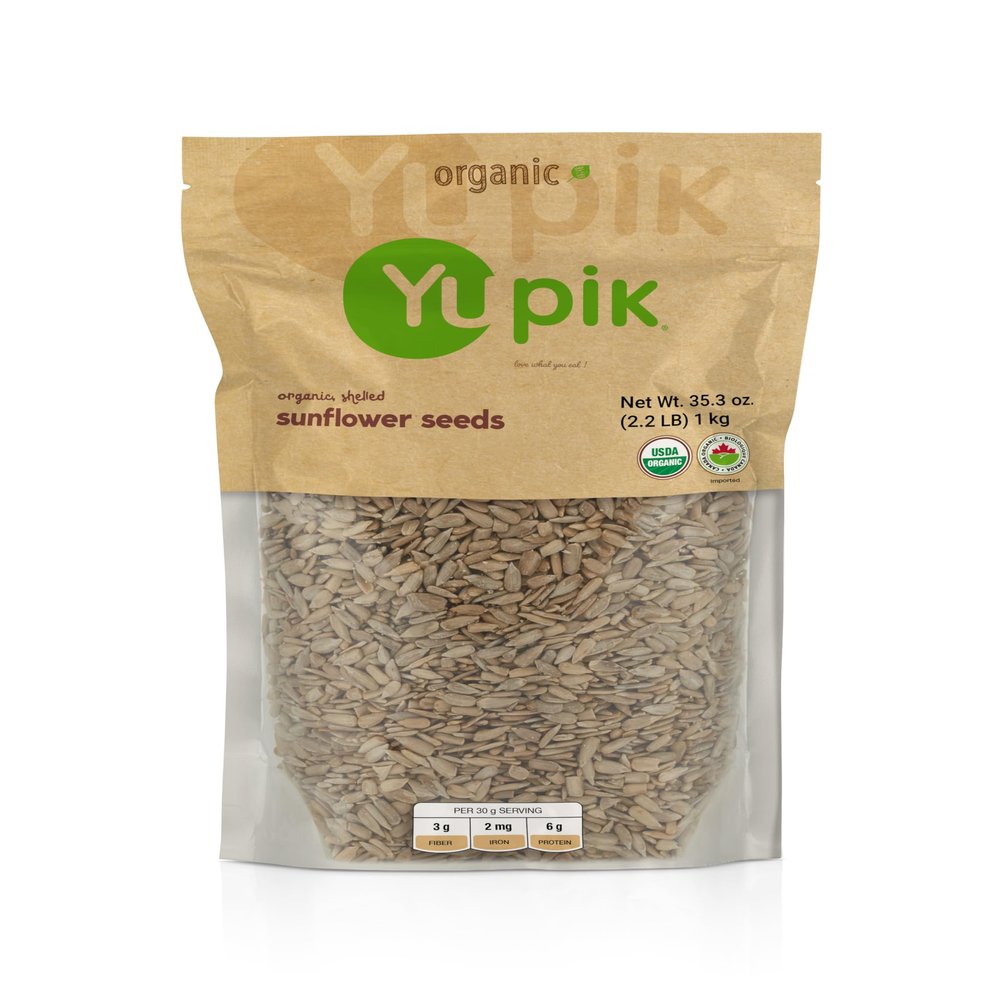 Yupik Organic Sunflower Seeds, No Shell, 2.2 lb (35.2 oz), Pack of 6, Non-GMO, Vegan, Gluten-Free, Kosher, Raw Seeds, Salt-Free, Oil-Free, Source of Fiber & Iron, Healthy Snack, For Baking & Topping