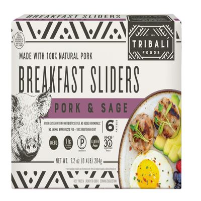TRIBAL Foods -NAE Breakfast Sliders, 12 Boxes - Pork & Sage - 6 Sliders per Box (72 Sliders)