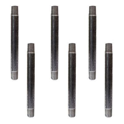 CMI Inc 1/2" x 6" Industrial Black Pipe, Malleable Cast Iron Pipe Nipple, for Vintage DIY Furniture Home Pipe Decor, Fits Half Inch Black Threaded Pipe Nipples and Fittings, 6 Pack (6, 1/2" x 6")