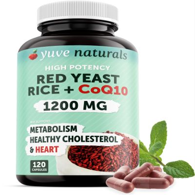 100% Natural Red Yeast Rice 1200 mg with CoQ10 100 mg, 2 in 1, Maintain Healthy Cholesterol Levels - 120 Veggie Capsules