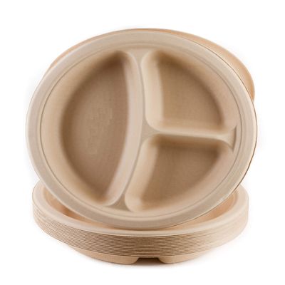 EcoQuality [1000 PACK] 10 inch 3 - Compartment Round Plates - 100% Biodegradable, Compostable, Sugarcane, Wheat Straw Fiber, Bagasse - Enviormental Paper Plate, Tree Free, Sturdy
