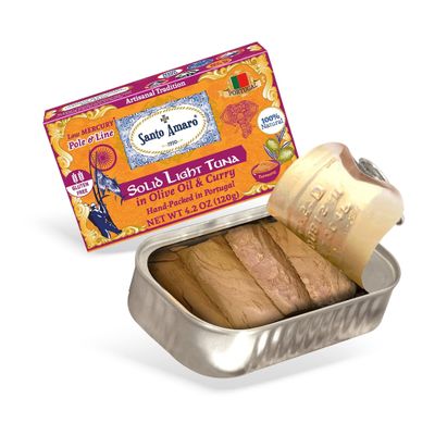 Santo Amaro - Artisanal Wild Tuna Fillets in Olive Oil & Turmeric Curry, Pole and Line Caught from Portugal, Hand-Packed Goa-Style Natural Canned Tuna, 22g Protein, Keto, 124 Cal, Low Mercury, Pack of 3