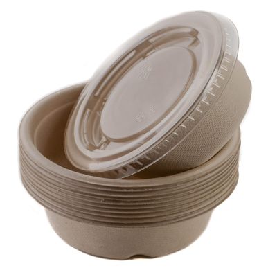EcoQuality 250 Count 16oz Round Disposable Bowls with Lids Natural Sugarcane Bagasse Bamboo Fibers Sturdy Compostable Eco Friendly Environmental Paper Plastic Bowl Alternative Tree Free