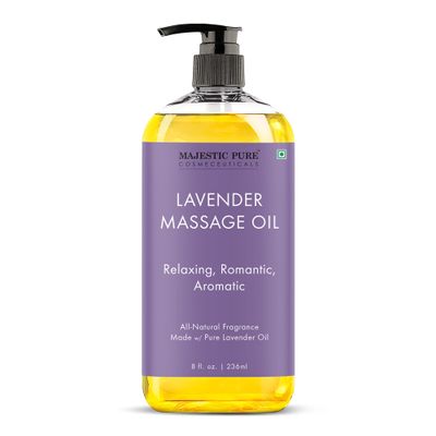MAJESTIC PURE Lavender Massage Oil for Massage Therapy - Refreshing, and Relaxing - Natural Oils with Lavender Essential Oil - for All Skin Types - Men and Women Massage Lotion - 8 fl oz