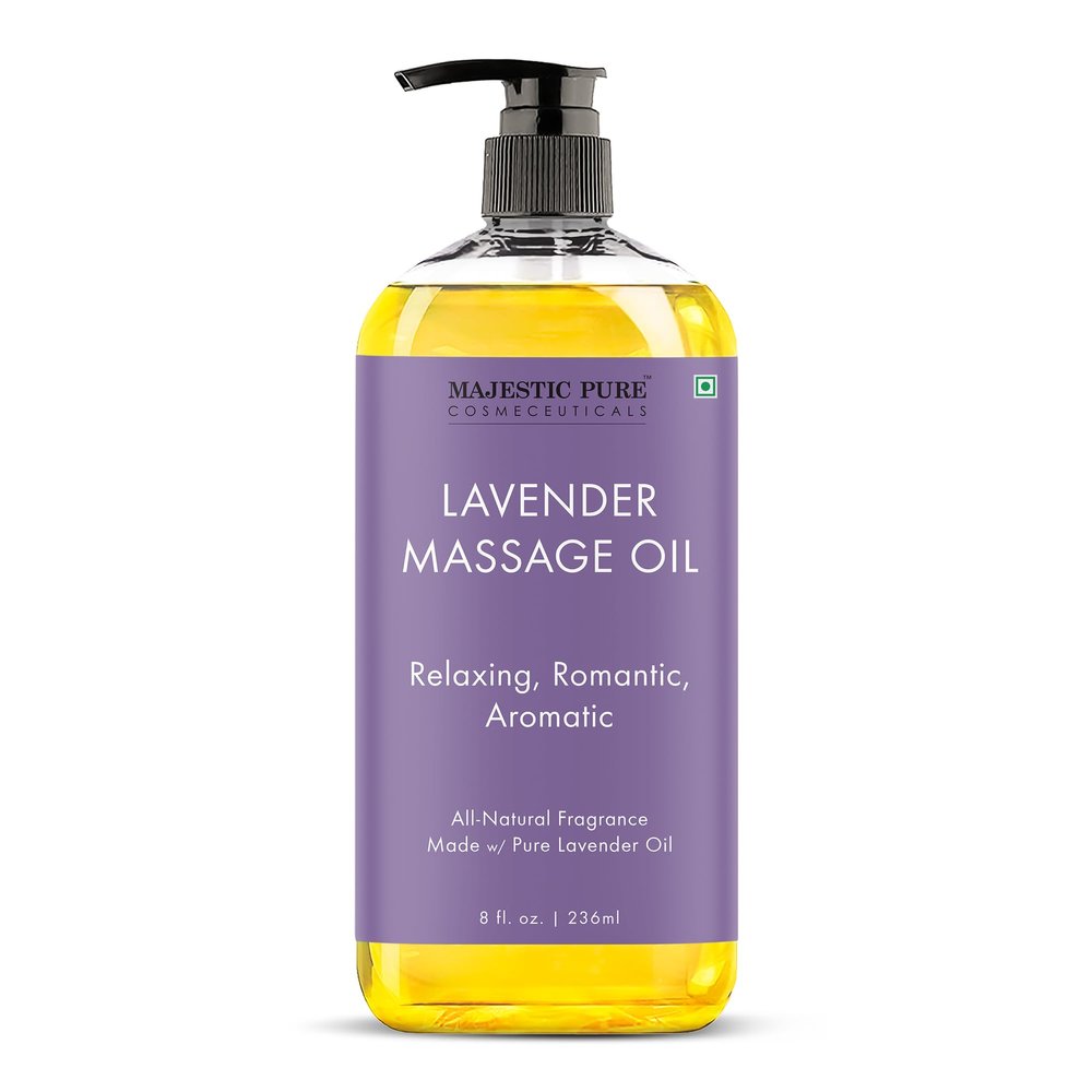 MAJESTIC PURE Lavender Massage Oil for Massage Therapy - Refreshing, and Relaxing - Natural Oils with Lavender Essential Oil - for All Skin Types - Men and Women Massage Lotion - 8 fl oz