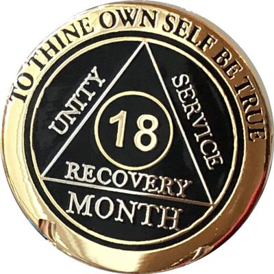 18 Month AA Medallion Elegant Black Gold and Silver Plated Chip