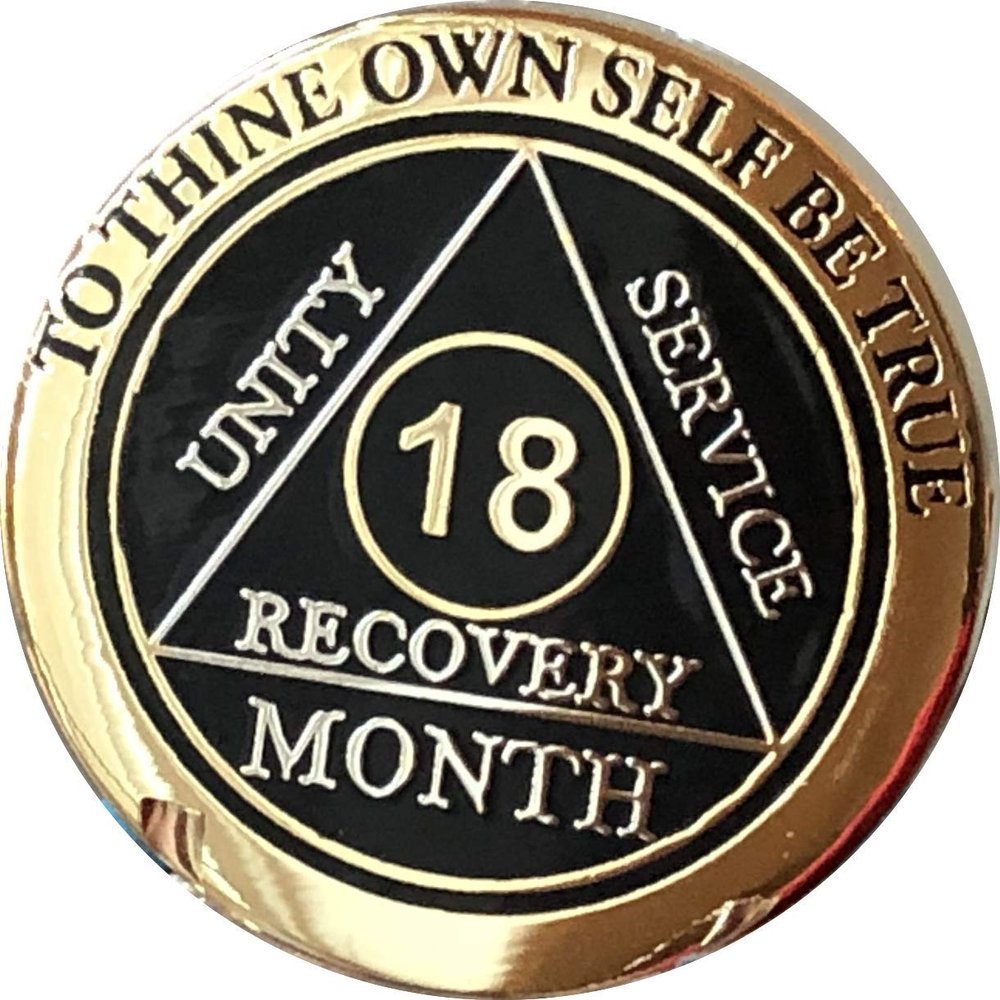 18 Month AA Medallion Elegant Black Gold and Silver Plated Chip