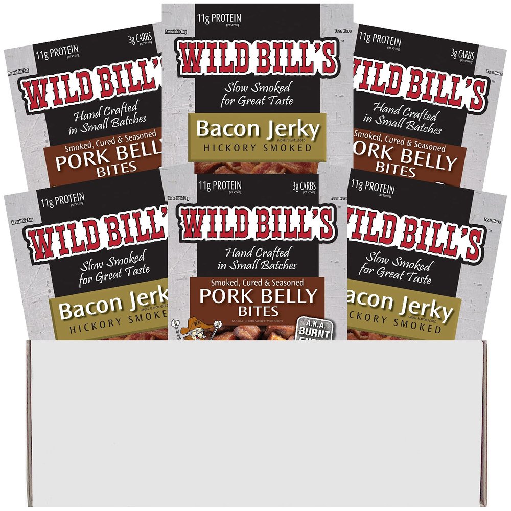 Wild Bills 6-Piece Bacon Lovers Gift Box (3 each Bacon Jerky and 3 each Pork Belly Bites)
