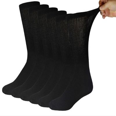 6 Pairs of Cotton Diabetic Neuropathy Crew Socks (13-16, Fits Men's Shoe Size 12-14.5, Black)