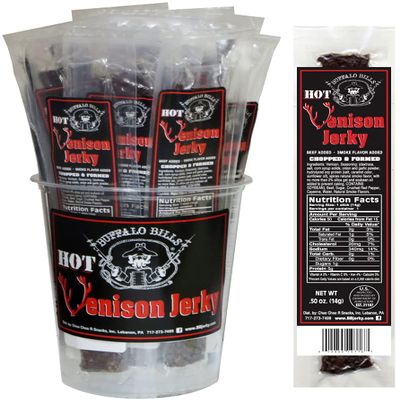 Buffalo Bills Individually Wrapped Hot Venison Jerky 7" Strips (25 venison jerky strips per tub
