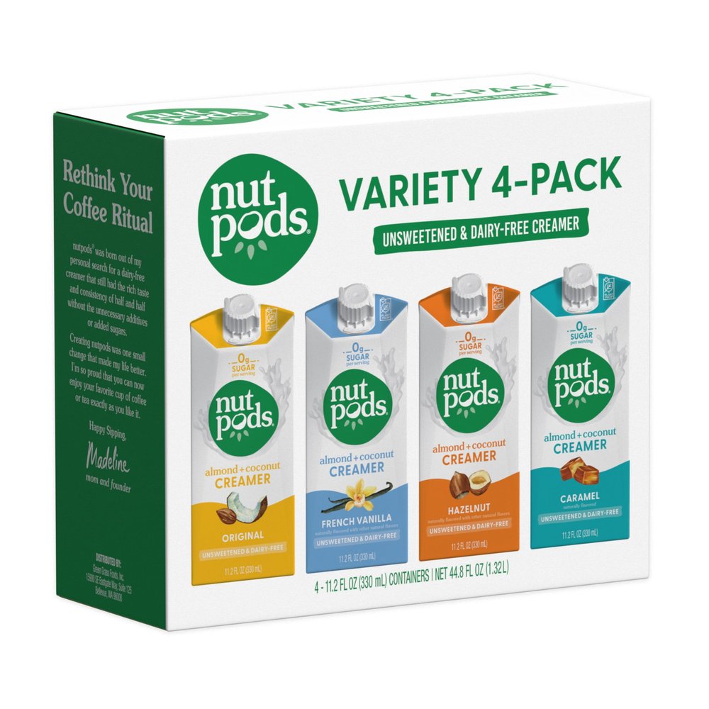 nutpods Variety Pack Coffee Creamer - Unsweetened Non Dairy Creamer - Original, French Vanilla, Hazelnut and Caramel - Keto Creamer, Whole30, Gluten Free, Non-GMO, Vegan, Sugar Free, Kosher (4-Pack)