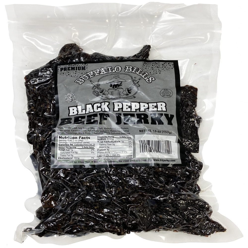 Buffalo Bills 16oz Premium Black Pepper Beef Jerky Pieces (smoked beef jerky in random size pieces)