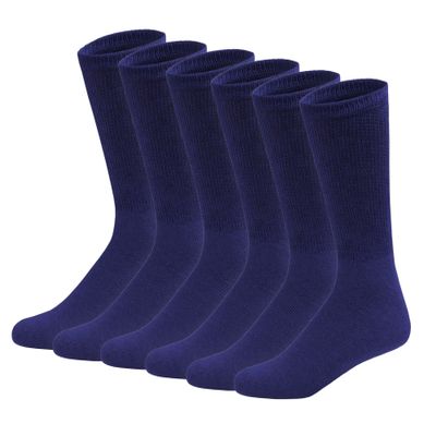 6 Pairs of Cotton Diabetic Neuropathy Crew Socks (10-13, Fits Mens shoe size 9-12, Navy)