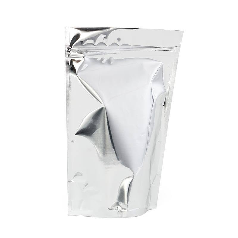 1000ea - 5-1/8 X 3-1/8 X 8-1/8 Silver Foil Stnd-Up Zppr Pouch Gusset - 3 1/8''