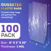 APQ Clear Gusseted Poly Bags, 8 x 3 x 20 Inch. Pack of 100 Gusseted Plastic Bags 1 Mil Thick for Favors with Open Top. Clear Plastic Bags for Packaging Cookies, Popcorn, Candies, Homemade Bread view 2