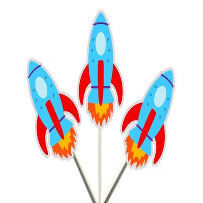 12 COUNT - ROCKET SHIP CUPCAKE TOPPERS