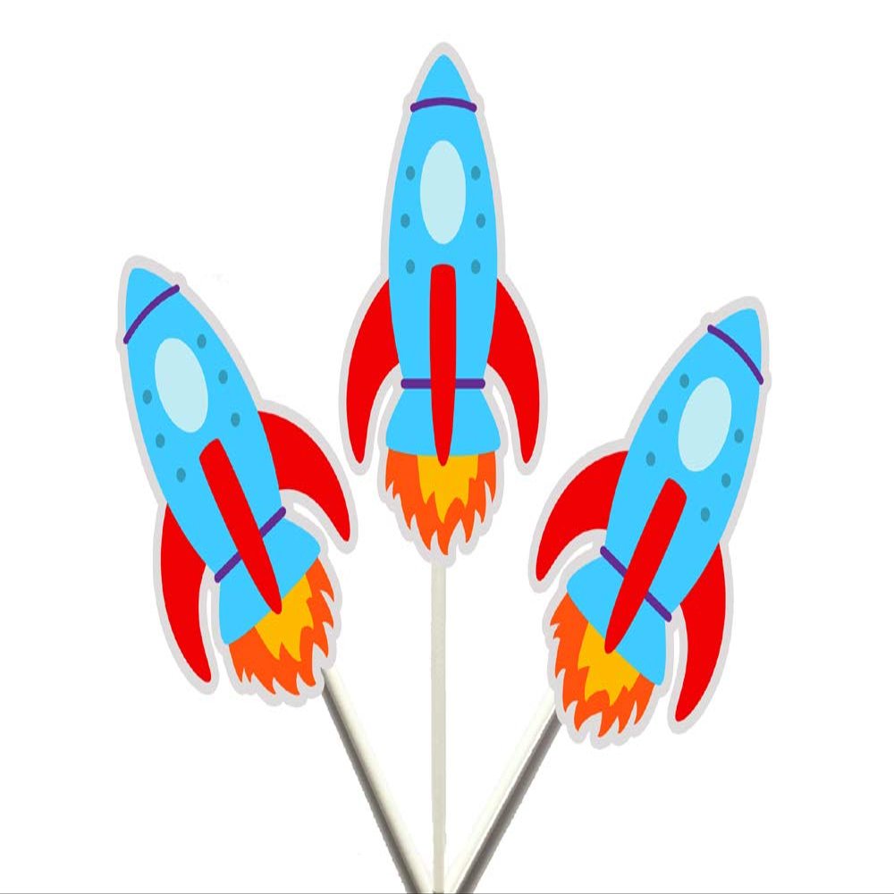 12 COUNT - ROCKET SHIP CUPCAKE TOPPERS