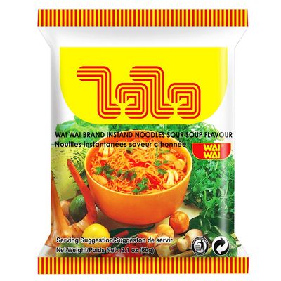 30 Pack of Wai Wai Sour Soup Flavored Instant Noodles, 60g
