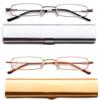 2 Pack Reading Glasses in Aluminum Case - Front Open Rectangle Metal Compact Slim Lightweight Glasses 1.00 Magnification view 1