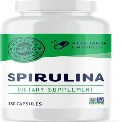 Vimergy Spirulina Capsules Concentrated Plant Protein Supports Immune Health & Cardiovascular Function Vegan, Kosher, Gluten-Free 180 Capsules
