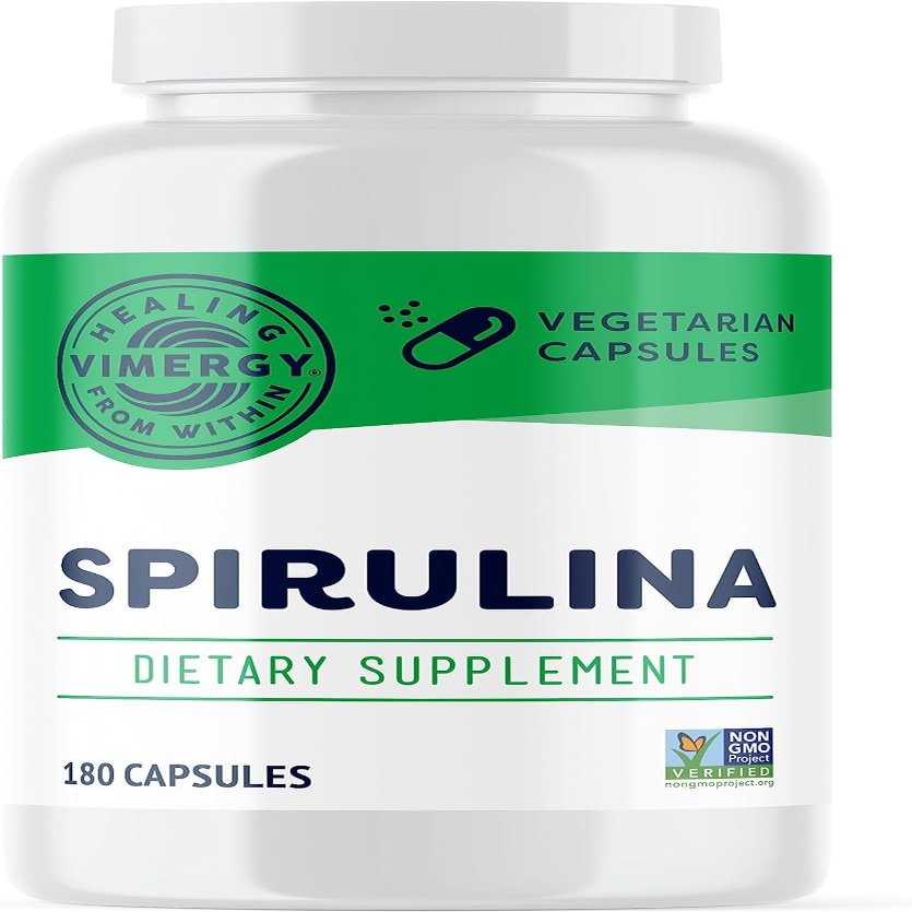 Vimergy Spirulina Capsules Concentrated Plant Protein Supports Immune Health & Cardiovascular Function Vegan, Kosher, Gluten-Free 180 Capsules