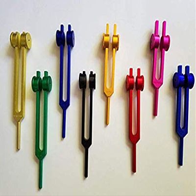 Om Industries Weighted 8 Chakra Multi Color Tunning Fork with Reflex for Chakra/Healing/Sound Therapy.