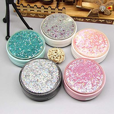 Cute Fashion Contact Lens Case,Portable Travel Glitter Luxury Bling Stars Liquid Quicksand Contact Lens Cases Eye Care Set(Gray-2)