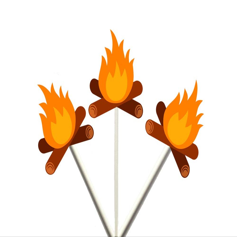 12 COUNT - FIRE CUPCAKE TOPPERS, CAMPING FIRE CUPCAKE TOPPERS, CAMPING BIRTHDAY CUPCAKE TOPPERS, CAMPING DECORATIONS, CAMPING PARTY SUPPLIES