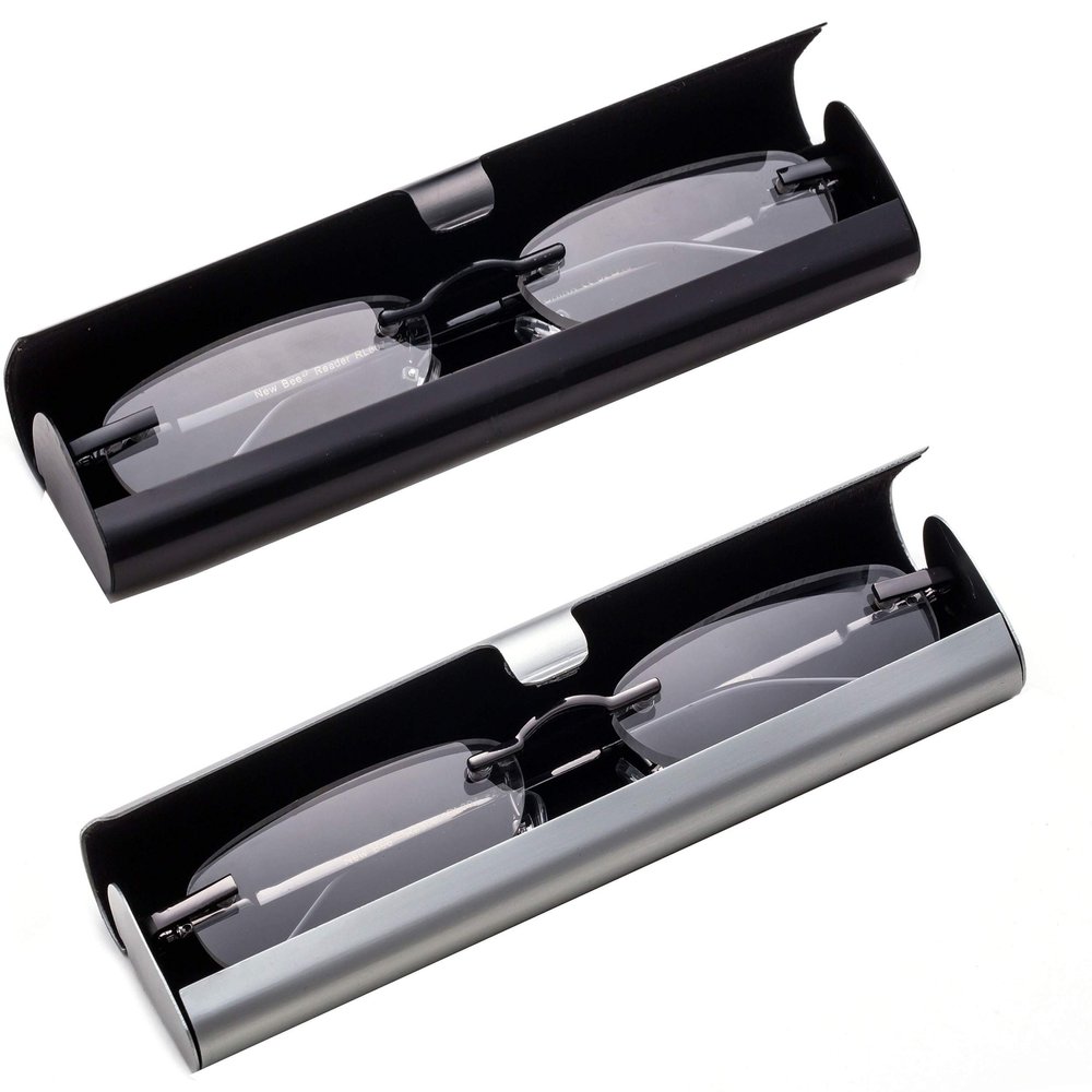 2 Pairs Reading Glass in Hard Case Super Lightweight Aluminum Front Open Case on the Go Rimless Reading Glasses 4.00 Stylish Reading Glasses for Men Women