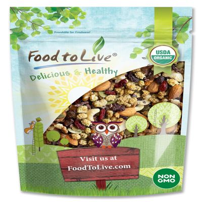 Food to Live - Organic Raw Munchies Snack Mix, 1 Pound - Raw and Non-GMO Snack Mix Contains Cacao Nibs, Raisins, Almonds, Cashews, Walnuts, Goji Berries, Mulberries, Pumpkin Seeds