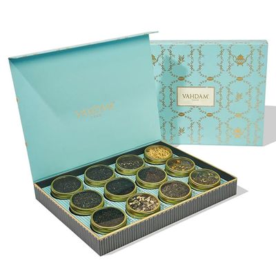 VAHDAM, Bloom - Assorted Tea Gift Set (12 Loose Leaf Tea) Tin Caddy Presentation Box | Gluten Free, Non GMO | Tea Gift Set for Women & Men