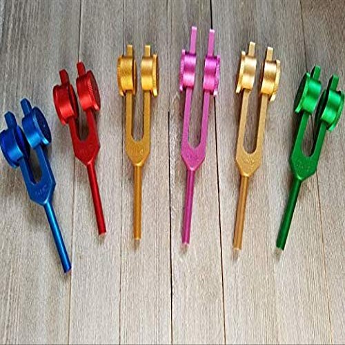 OM Industries SolfeggioTuning Forks Sacred Color Weighted Set of 6 DNA Repair with Mallet and Velvet Pouch
