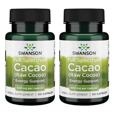 Swanson Full Spectrum Cacao (Raw Cocoa) - Herbal Supplement Promoting Mild Energy Support - Traditional Whole Fruit Formula - (60 Capsules, 400mg Each) (2 Pack)