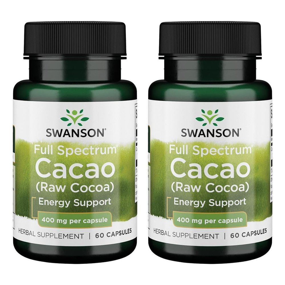 Swanson Full Spectrum Cacao (Raw Cocoa) - Herbal Supplement Promoting Mild Energy Support - Traditional Whole Fruit Formula - (60 Capsules, 400mg Each) (2 Pack)
